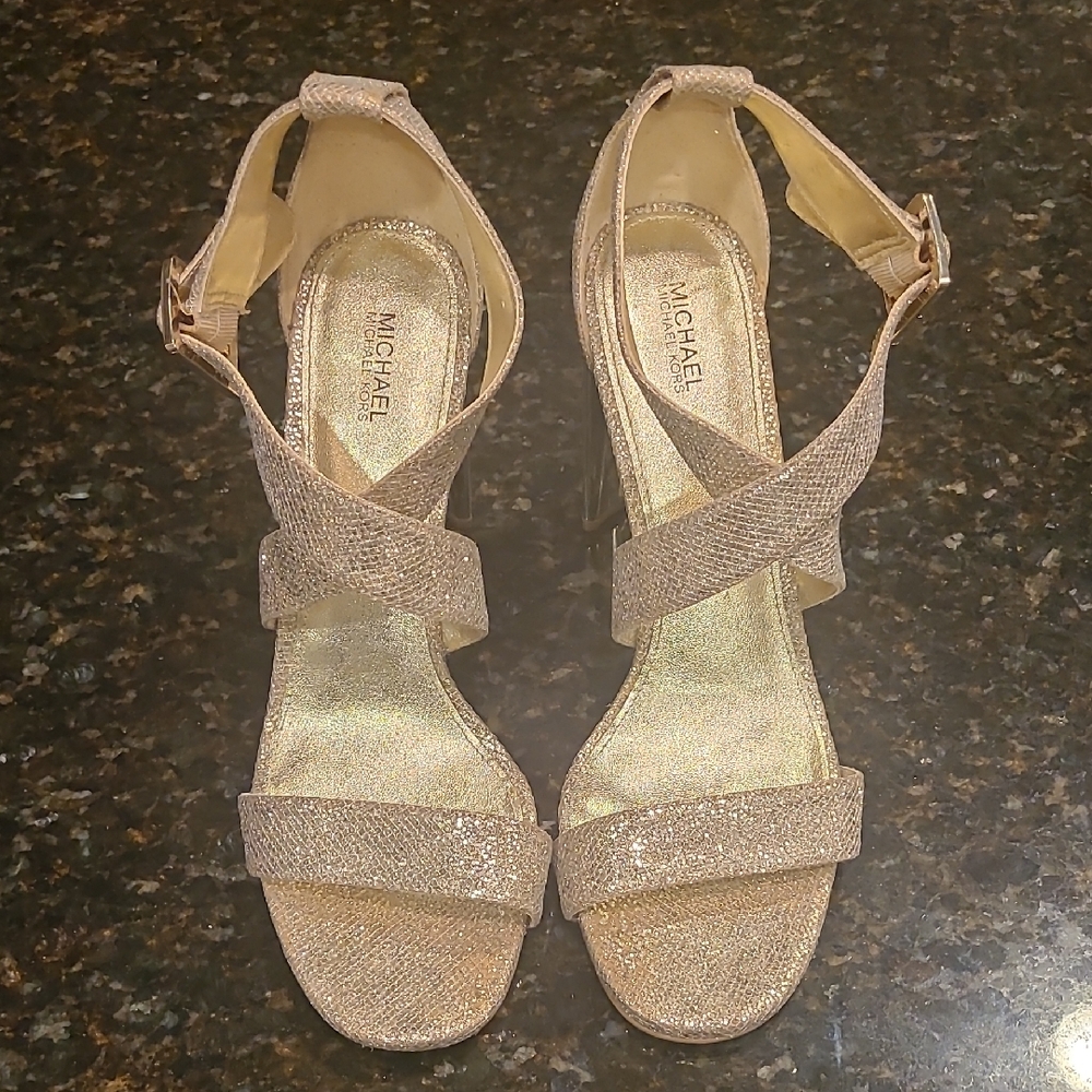 Michael Kors Women's Glitter Platform Heels Sandals - Gold